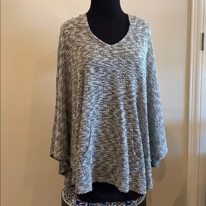 Hooded olive green and white poncho